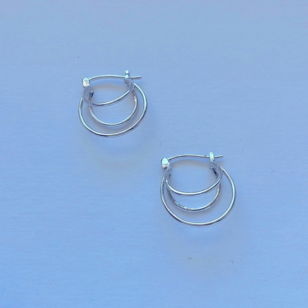 Silver Tone Triple Hoop Earrings